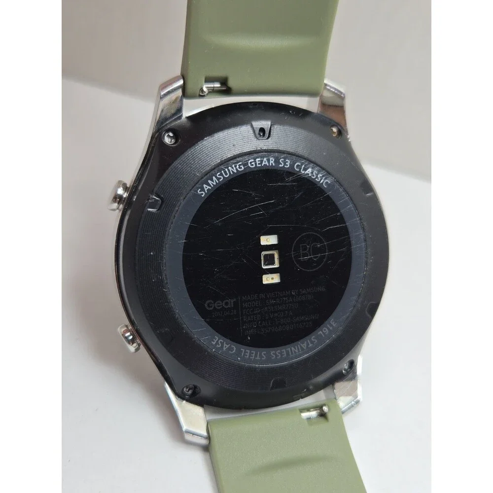 Samsung Gear S3 Classic ATT LTE GPS 46mm Silver Smartwatch Green Band - Read